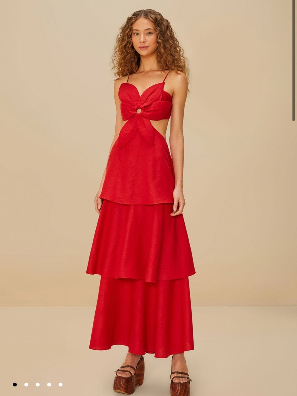 FARM Rio Red Linen 3D Flower Cutout Maxi Dress